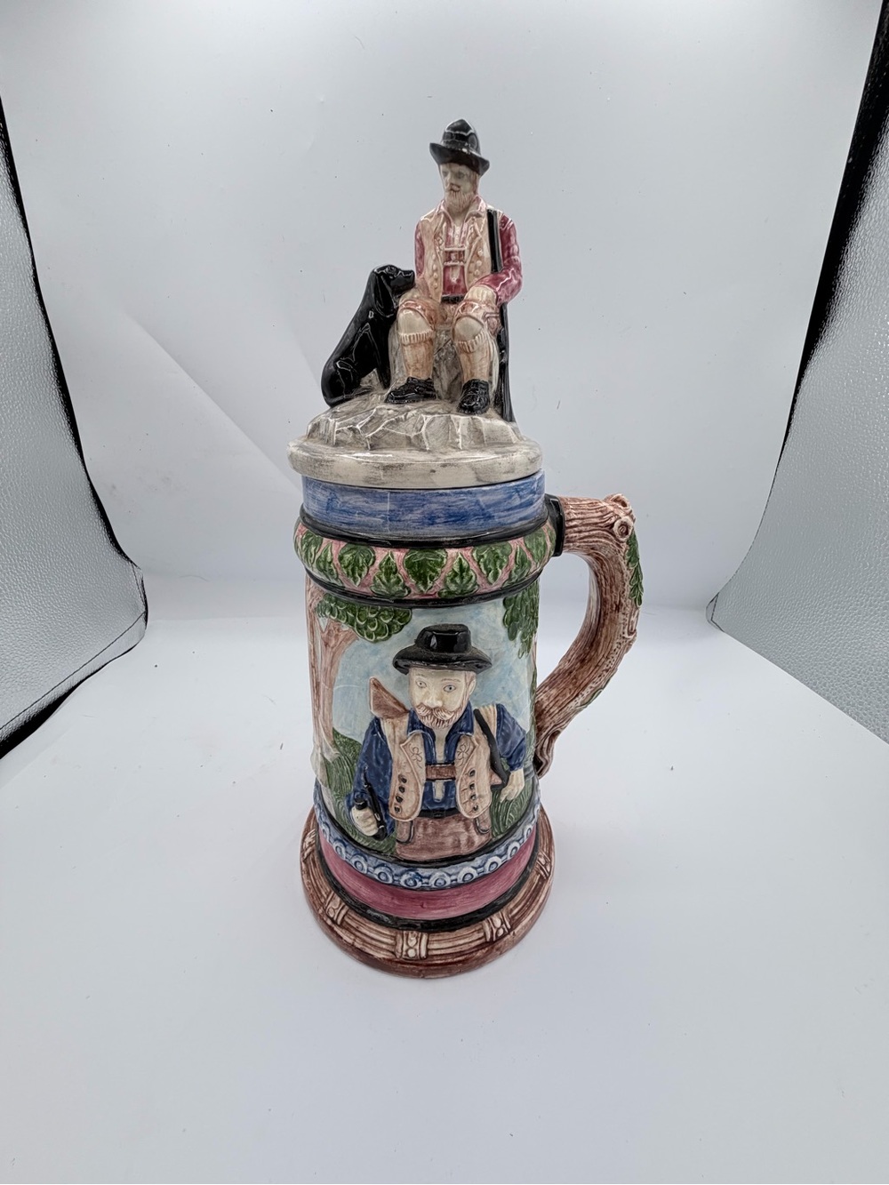 Vintage Antique Handmade Beer Stein Hunting Rustic Deer Hand Painted